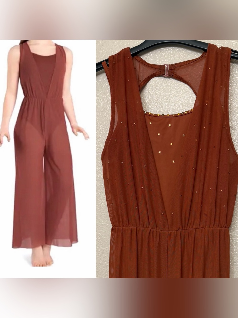 WEISSMAN Dance Costume orange Cowl Drape Power Mesh Jumpsuit SM12126 SA adult
